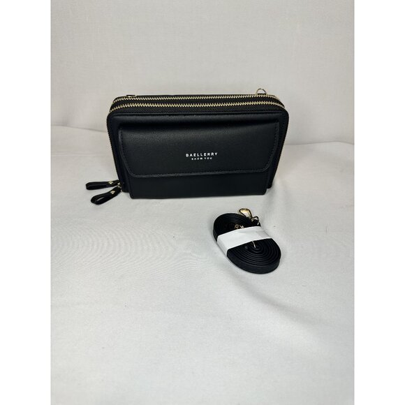 Baellerry Womens Black Crossbody Wallet With Detachable Strap & Dual Zipper Comp - Picture 1 of 3